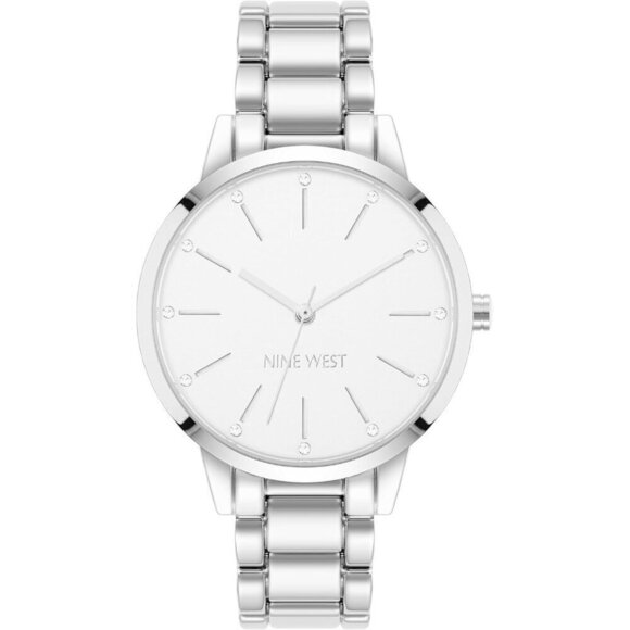 ✨ Nine West Crystal Accented Bracelet Women Silver Mineral Genuine Clasp Watches - Picture 1 of 4